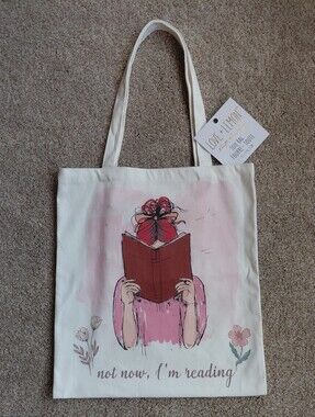 Canvas Tote Bag with Reading Illustration